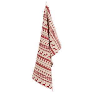 Clayre & Eef Geschirrtuch 50x85 cm Rot Beige Baumwolle Rechteck Weihnachten