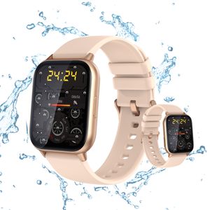 （Gold）Smartwatch Fitness Tracker Vodotěsné chytré hodinky Ženy Muži 1,96 "velká HD dotyková barevná obrazovka fitness hodinky se srdečním tepem krevní tlak spánek