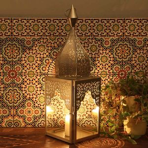 Orientalisches Windlicht Glaslaterne Modena Silber L marokkanische Minarette Kerzenhalter Laterne Weihnachtsdeko IRL670
