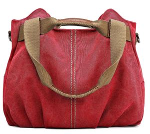 Handtasche Damen Canvas Schultertasche Multifunktionale Umhängetaschen Casual Hobo Groß Taschen für Arbeit Schule Beach Shopper, Rot