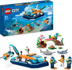 LEGO 60377 City Meeresforscher-Boot Spielzeug, Set enthält ein Korallenriff, ein U-Boot, 3 Minifiguren und Mantarochen, Haie, Krabben und 2 Schildkröten, Meerestiere Figuren für Kinder ab 5 Jahren