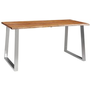 vidaXL Jedálenský stôl 160 × 80 × 75 cm z masívneho dreva akácie a nehrdzavejúcej ocele