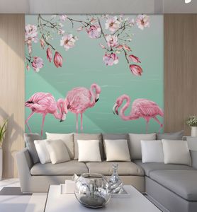 MyMaxxi - Premium Vlies Fototapete Flamingo Magnolia Tapete, Wand Dekoration, Nature, Blossom, Flower, Türkis - 280 x 300 cm, 4 Teile  Bildtapete XXL Landschaft Bild Natur  Tiere