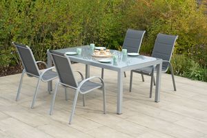 Merxx Gartenmöbelset "Amalfi" 5tlg. mit Tisch 190 x 100 cm - Aluminiumgestell Silber mit Textilbespannung Grau Merxx Gartenmöbelset "Amalfi" 5tlg. mit Tisch 190 x 100 cm - Aluminiumgestell Silber mit Textilbespannung Grau