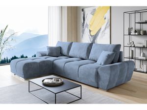 Easy Furniture Velvet Ecksofa in L-FORM Universelle Seitenauswahl 289 x 189 cm - Sofa mit Schlaffunktion - Schlafsofa mit Bettkasten - Farbe: Blau