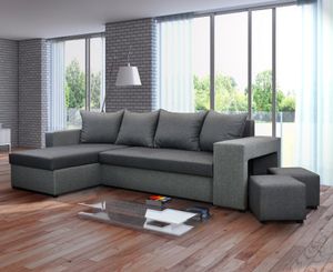 Nawstol Ecksofa TYMON mit Schlaffunktion, L-Form mit Bettkasten, Eckcouch Wohnzimmer, Bettsofa, Couchgarnitur Universalecke - Farbe Dunkelgrau Helgrau