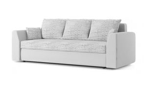 Couch PAUL mit Schlaffunktion - Schlafcouch mit Bettkasten - Stoff LAWA 09+SOFT 17 Hellgrau&Weiß