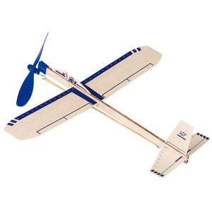 goki 15505 Segelflugzeug Eagle Jet, L= 35,5 cm, Balsaholz, mit Gummimotor, blau/natur