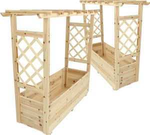 2er Set Pflanzkästen mit Rankgittern & Dach - Tannenholz - 98 x 33 x 103cm