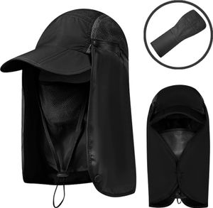 Sonnenhut UV-Schutz Mit Nackenschutz Abnehmbar Sonnenhüte Breite Krempe Gesichtsschutz Multifunktionskappe zum Wandern Angeln Strand Schwarz