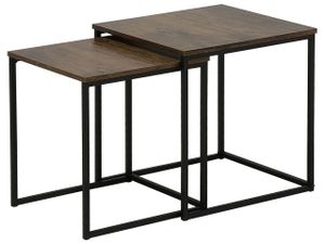 BELIANI Beistelltische 2er Set Dunkler Holzfarbton Schwarz MDF Platte Pulverbeschichtetes Metall Quadratisch Vintage Modern