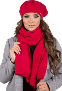 Vivisence damen baskenmütze eleganter wintermütze und schal set warm kopfbedeckung und halsbedeckung an winter und herbst warm dick, winterset für frauen, hergestellt in der eu, rot, einheitsgröße