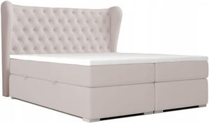 Doppelbett RENI mit Bettzeugcontainer, Topper Federkern (Beige - Kunstleder Soft 33, 140 x 200)