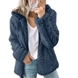 Damen Warme Teddybär Kapuzenweste Flauschige Fleece-Reißverschluss-Jacke Outwear,Farbe: Blau,Größe:L