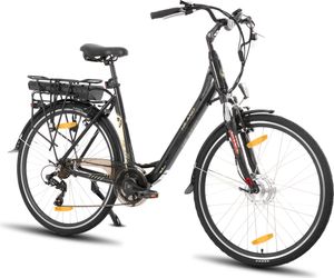 Hiland 28 Zoll Aluminium E-Bike für Damen und Herren, 250 Watt City Commuter E-Bike, 36V 7.8Ah abnehmbarer Akku mit Gepäckträger, Schutzbleche,Schwarz