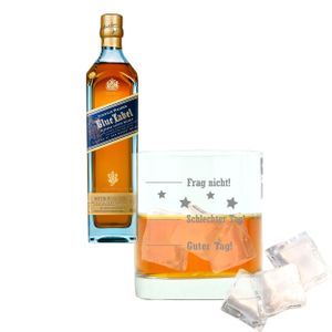 Whiskey 2er Set, Johnnie Walker Blue Label, Blended Whisky, Scotch, Alkohol, Alkoholgetränk, Flasche, 40%, 700 ml, 688868, Geschenk zum Vatertag, mit graviertem Glas