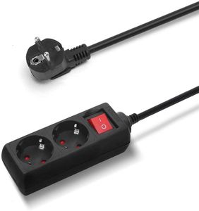 Aigostar Steckdosenleiste 2-fach mit Schalter Tischsteckdose Kindersicherung 3m Kabel, Schwarz