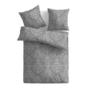 Bettwäsche 2-tlg. ( Ornament grau ) 100% Satin Baumwolle, 135x200cm und 80x80cm Set, kuschelig weicher Bettbezug - mit Reißverschluss