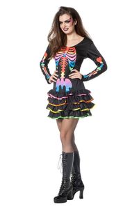 Damen Kostüm Regenbogen Skelett Karneval Fasching Halloween Gr.38