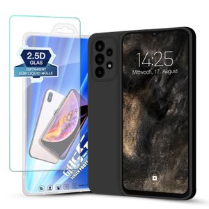 Hülle für Samsung Galaxy A23 5G mit 9H Displayglas Displayschutz Plus Case Cover Bumper Silikon Softgrip Schutzhülle Farbe: Schwarz