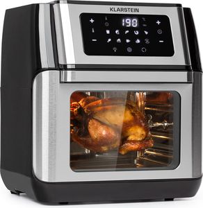 Klarstein AeroVital Fry Heißluftfritteuse,3D-heating System: 1500W,XL-Volumen: 10L, 9 Programme, Cool touch housing, 60 Minuten-Timer, Thermostat: bis 220°C, Touchscreen-Kontrollfeld, schwarz/silber