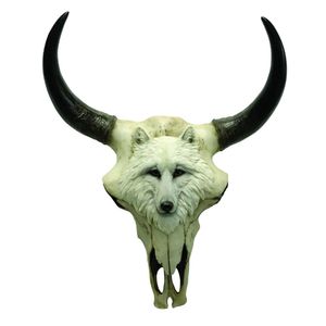 Replik Tierschädel mit Wolf Motiv Schädel Skull Bullenschädel Schädel