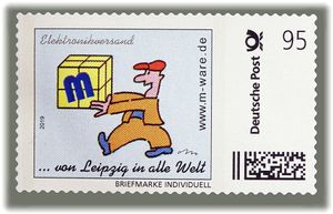 95ct. 'Europäer' Cartoon-Briefmarke '... von Leipzig in alle Welt'. Rollenmarke. ID20315