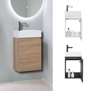 GOOM Badmöbel LINO 40 cm Waschbecken mit Unterschrank Gäste-WC Möbel Vormontiert Eiche Weiß