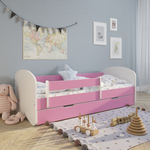 Kinderbett 80x180 mit Matratze, Rausfallschutz, Schublade & Lattenrost in pink 180x80 Mädchen Jungen Bett Skandi