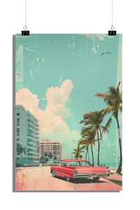 Miami Poster - Stadt Poster - Vintage Auto Poster - Retro Poster - 61x91cm - Perfekt zum Einrahmen