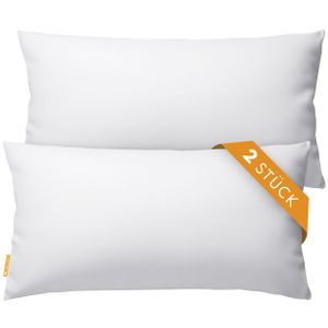 2er Set Kissen (40x80 cm) - Kopfkissen für Bett - Mit Reißverschluss - Sofakissen für Couch und Sofa - Waschbar bis 60° - weiß