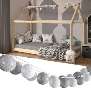 Vicco Lichterkette Baumwolle Balls Girlande weiß und grau 310 cm