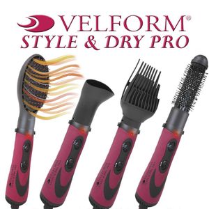 Velform® Style & Dry Pro -  Haarstyler Warmluftbürste Stylingbürste 2 in 1: Haartrockner und Bürste 1200 Watt, Ionen-Generator, Lockenstab schwarz/pink – Aus der TV Werbung