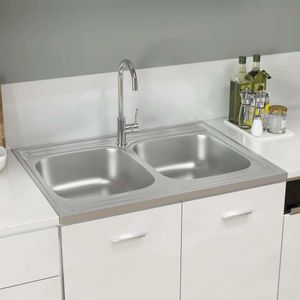 vidaXL Dvojdřez stříbrný 800x600x155 mm nerezová ocel