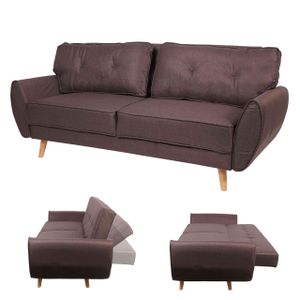 3er-Sofa MCW-J19, Couch Klappsofa Lounge-Sofa, Schlaffunktion  Stoff/Textil braun