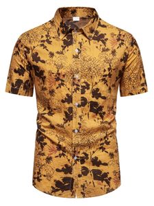 Herren Hemden Baumwolle Button Down T-Shirt Tops Regular Fit Reverskragen Freizeithemd Gelb,Größe L