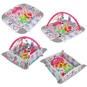 WYCTIN Krabbeldecke Erlebnisdecke Spielbogen Spielmatte mit anpassbaren Wänden, Melodien sowie 30 Bällen und Spielzeugen Rosa