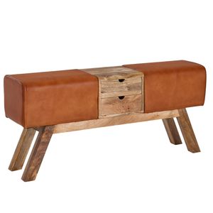 Retro-Sitzbank mit Schubladen: Massivholz, Stoffbezug, 120x56x30 cm, 2 Schubladen, Seitentasche - KADIMA DESIGN.