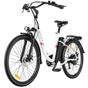 VIVI City E Bike Damen, Elektrofahrrad 26 zoll Citybike mit Shimano 7 Gang Kettenschaltung, 36V/8AH Lithium Akku, weiß