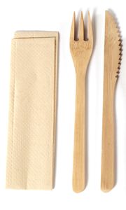 Kobolo Bambusbesteck-Set Premium - Serviette / Messer / Gabel - kein Holz - 100 Sets