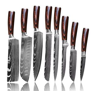 YEZEY Japonské kuchyňské nože Vysokouhlíková ocel - Sada 8 nožů - velký 20,5 cm Profesionální Ostrý kuchařský nůž - Univerzální - V dárkové krabičce