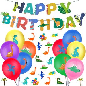 Oblique Unique Happy Birthday Geburtstag Dino Party Deko Set - Luftballons + Happy Birthday Girlande + Dinosaurier Konfetti