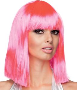 Neon-Pinke Damen Perücke mit Pony