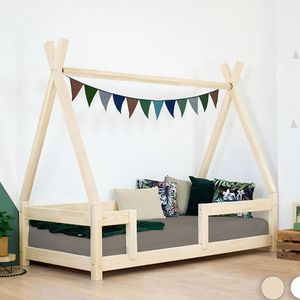 Benlemi Dětská dřevěná postel NAKANA ve tvaru teepee s bočnicí 140x200 cm Transparentní vosková lazura matná