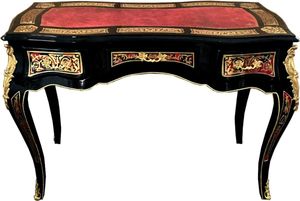 Casa Padrino Barock Boulle Sekretär im französischen Stil Schwarz / Rot / Gold  120 cm - Handgefertigter Antik Stil Schreibtisch - Barock Büro Möbel