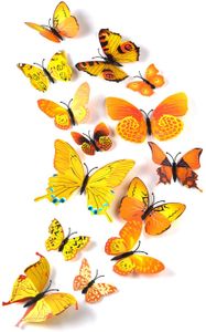 36 Stück 3D Schmetterlinge Deko Schmetterling Wanddeko Butterfly Wandsticker 3D Wandtatoo Schmetterlinge Balkon Deko (Gelb)