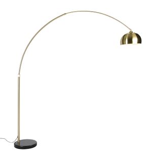 QAZQA - Modern Bogenlampe Messing mit schwarzem Marmorsockel verstellbar - XXL I Wohnzimmer I Schlafzimmer - Stahl Länglich - LED geeignet E27