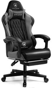 GTPLAYER Gaming-Stuhl Gamer Stuhl, Ergonomischer Bürostuhl mit Fußstütze, Gaming Sessel 150 kg Belastbarkeit, Kopfstütze und Lendenstütze grau