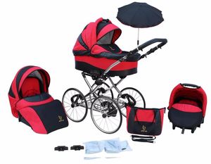 Kinderwagen AmberLine Classica Retro RED, 3 in 1- Set Wanne Buggy Babyschale