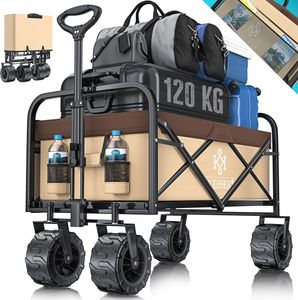 KESSER® Bollerwagen faltbar mit Breite Reifen Handwagen Transportkarre Gerätewagen | inkl. 2 Netztaschen | klappbar | Kunststoff-Reifen | bis 120 kg Tragkraft transportwagen Gartenanhänger